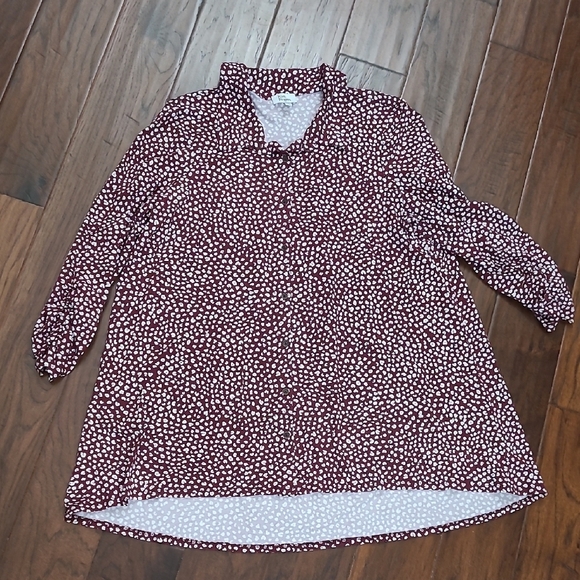 Kim Rogers Burgundy Abstract Polka-dot/Floral Button Down Shirt size XL - Picture 1 of 8